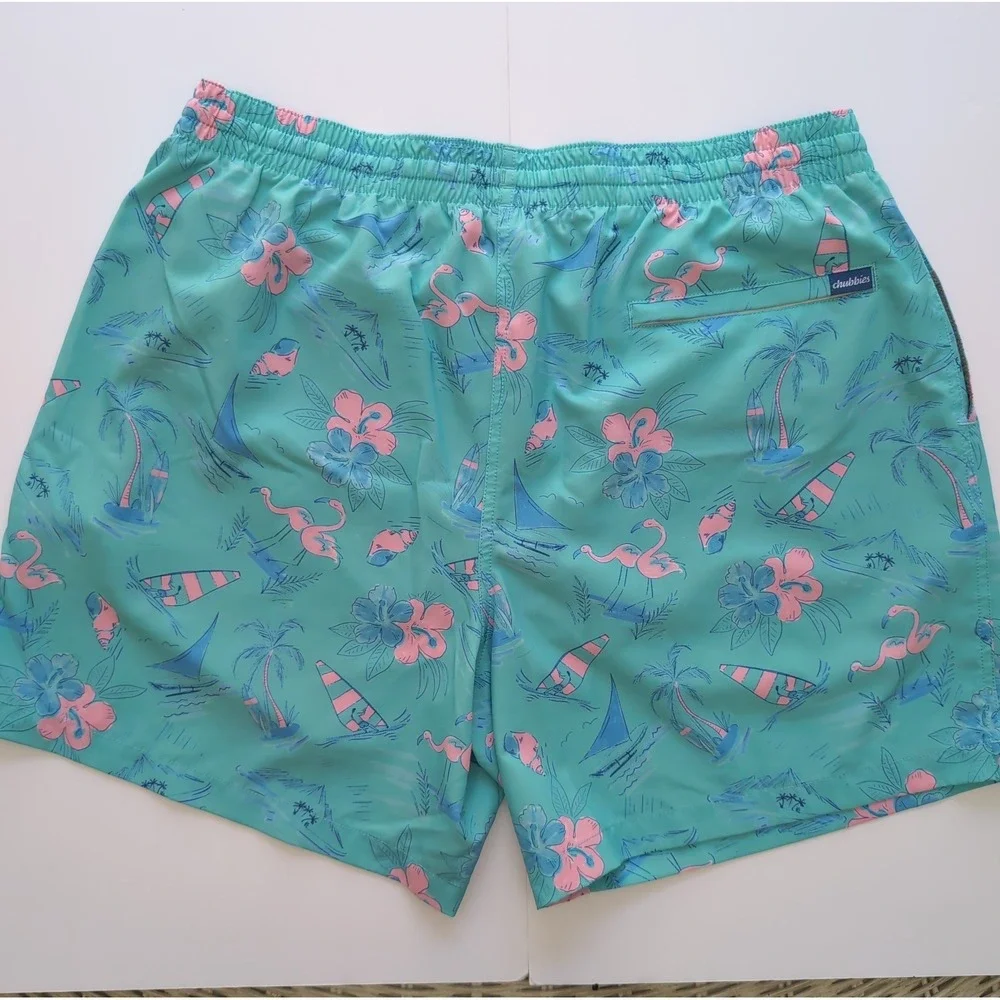 Chubbies The Mermaids Swim Trunks Mens 2XL Teal Flamingo Sailboat 7